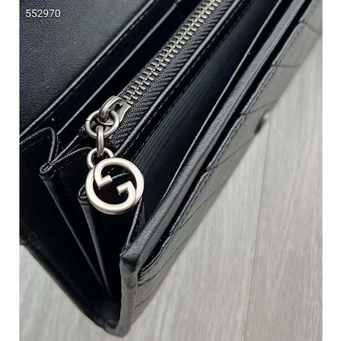 Gucci Unisex GG Blondie Continental Wallet Black Leather Round Interlocking G