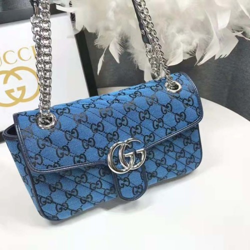 Gucci Women GG Marmont Multicolor Small Shoulder Bag Blue Double G