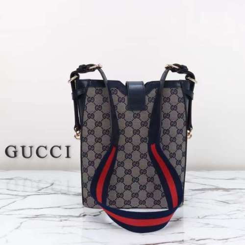 Gucci Women GG Original GG Medium Bucket Bag Beige Blue Canvas
