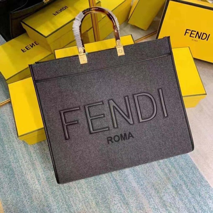 Fendi Women Fendi Sunshine Large Gray Flannel Shopper