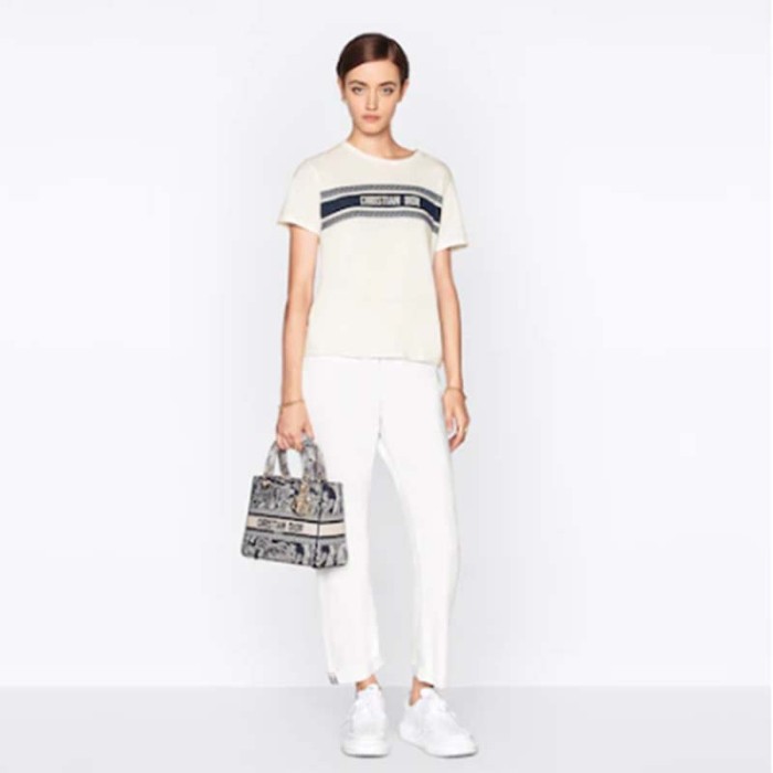 Dior Women CD Medium Lady D-Lite Bag Blue Toile De Jouy Reverse Embroidery