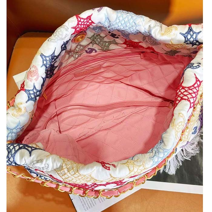 Chanel Women CC 22 Small Handbag Lace Patchwork Gold-Tone Metal Multicolor