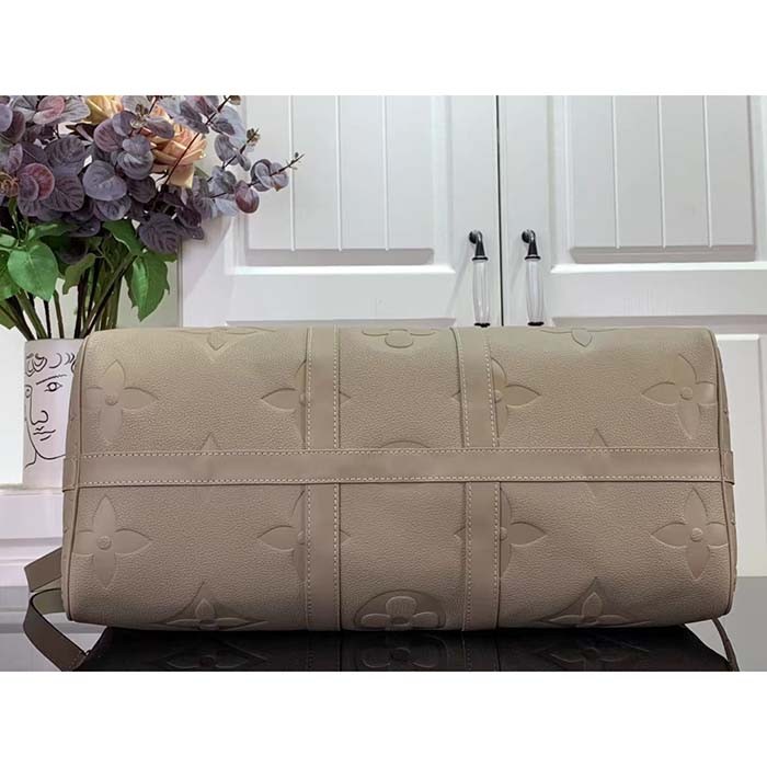 Louis Vuitton LV Unisex Keepall Bandoulière 45 Bag Tourterelle Monogram Empreinte Giant Cowhide Leather