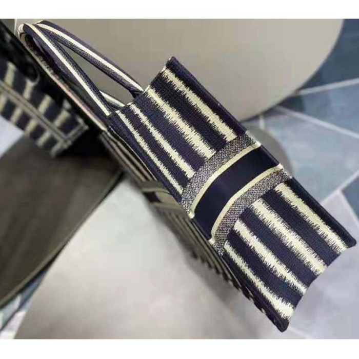 Dior Women Book Tote Blue D-Stripes 'Christian Dior' Embroidery