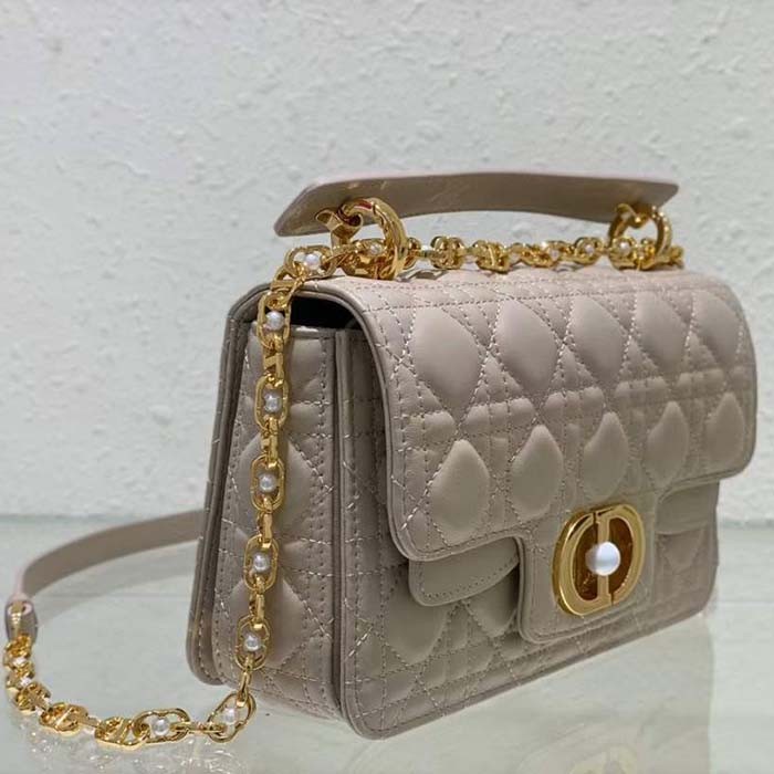 Dior Women Mini Dior Jolie Top Handle Bag Powder Beige Cannage Calfskin