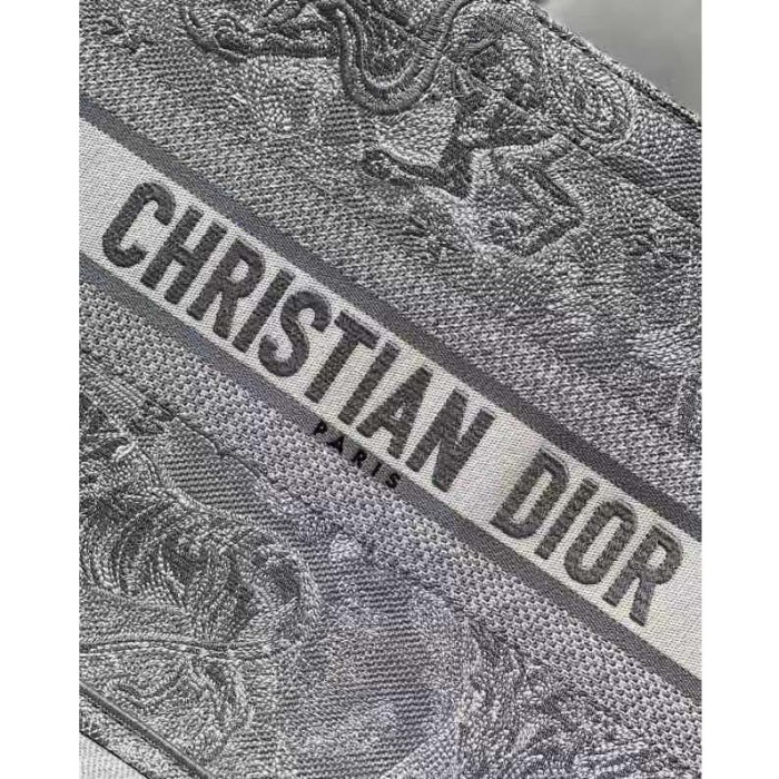 Dior Unisex CD Medium Dior Book Tote Gray Toile De Jouy Embroidery