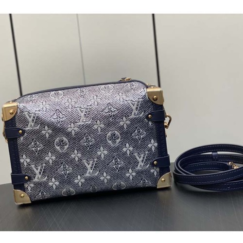 Louis Vuitton LV Unisex Side Trunk Blue Monogram Coated Canvas Cowhide Leather