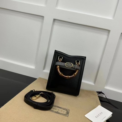 Gucci GG Women Gucci Diana Mini Tote Bag Double G Black Leather