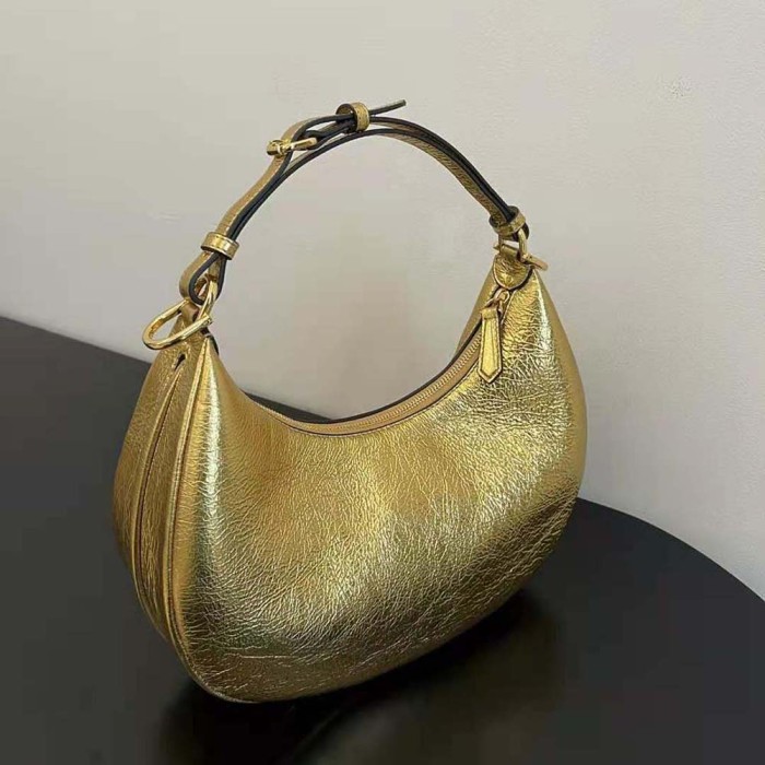 Fendi Women Fendigraphy Small Gold Laminated Leather Bag