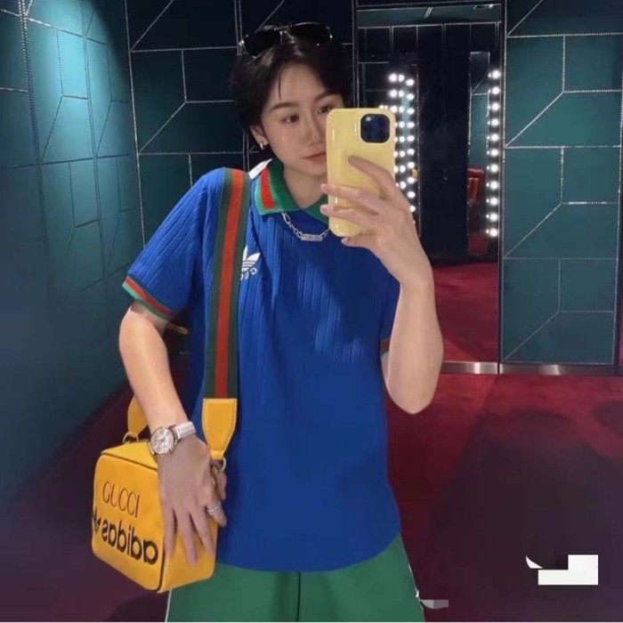 Gucci Unisex GG Adidas x Gucci Small Shoulder Bag Yellow Leather Green Red Web