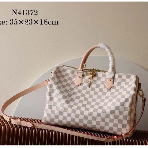 Louis Vuitton LV Unisex Speedy 30 Damier Azur Coated Canvas Natural Cowhide Leather