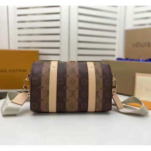 Louis Vuitton LV Unisex City Keepall Bag Monogram Stripes Brown Coated Canvas