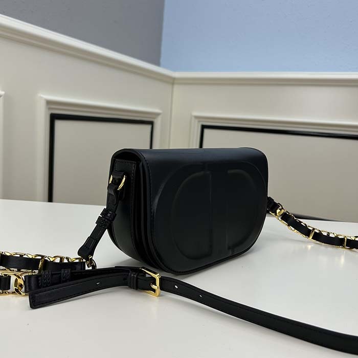 Dior Women CD Signature Bag Strap Black CD-Embossed Box Calfskin