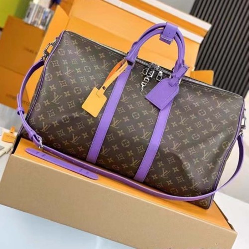 Louis Vuitton LV Unisex Keepall Bandoulière 50 Purple Monogram Macassar Coated Canvas