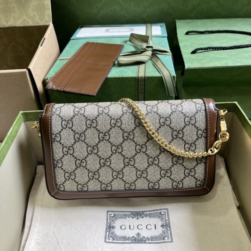 Gucci Women Horsebit 1955 Mini Bag Beige Ebony GG Supreme Canvas