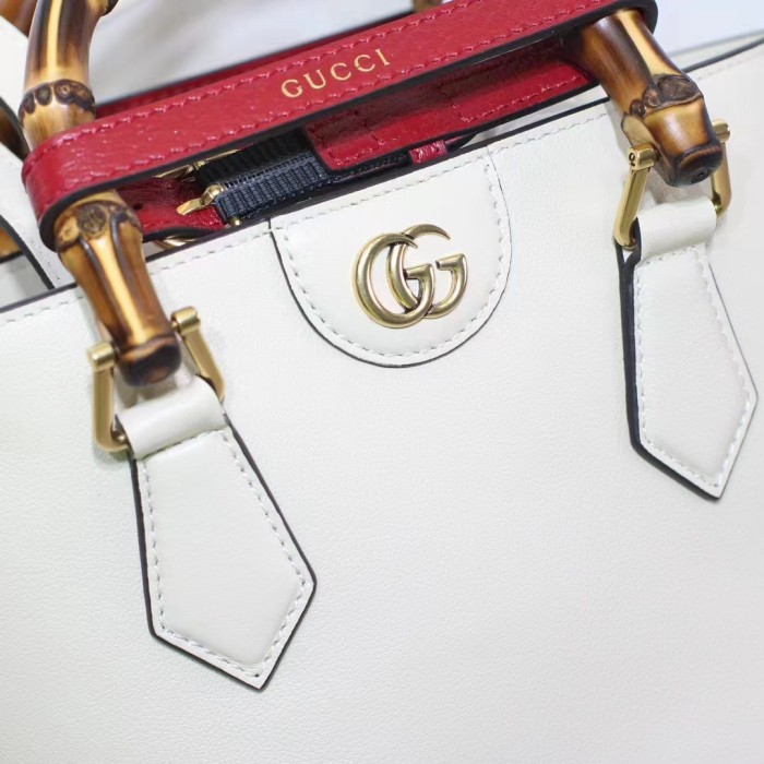 Gucci Women Diana Small Tote Bag White Leather Gold-Toned Hardware Double G