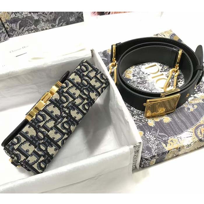 Dior CD Unisex 30 Montaigne Box Bag Blue Dior Oblique Jacquard