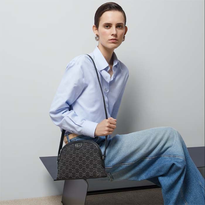 Gucci Women Ophidia GG Small Shoulder Bag Double G Black Grey GG Denim Style ‎499621 FAC2F 8450