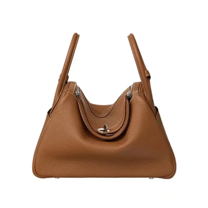Hermes Women Lindy 30 in Clemence Leather-Brown/Silver