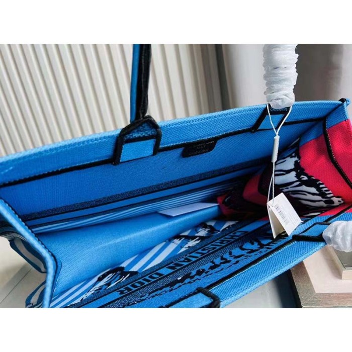 Dior Unisex CD Large Book Tote Blue Pink D-Jungle Pop Embroidery