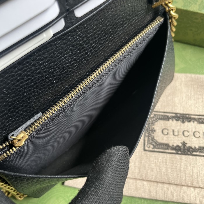 Gucci Women GG Chain Wallet Interlocking G Python Bow Black Leather