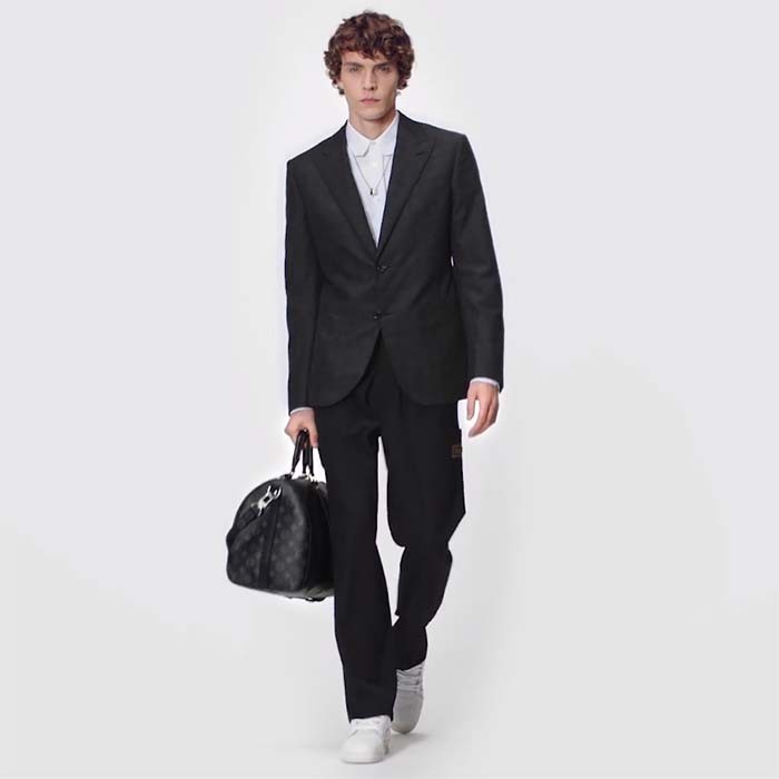 Louis Vuitton LV Unisex Keepall 50 Bandoulière Black Cabin-Size Taiga Cowhide Leather Monogram Eclipse Coated Canvas