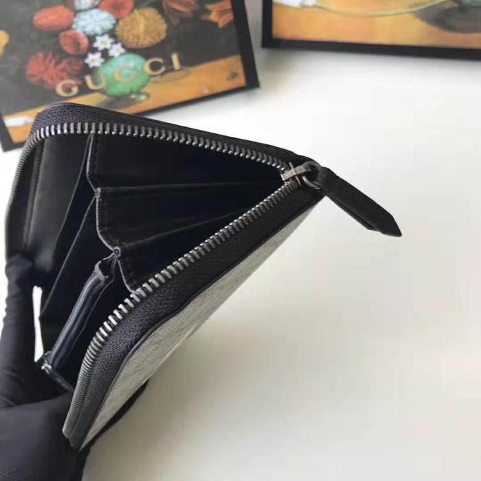 Gucci GG Men Bee Print GG Supreme Zip Around Wallet in Beige/Ebony GG Supreme