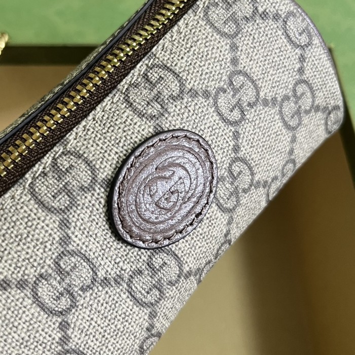 Gucci GG Unisex Coin Purse Double G Strawberry Beige Ebony GG Supreme Canvas