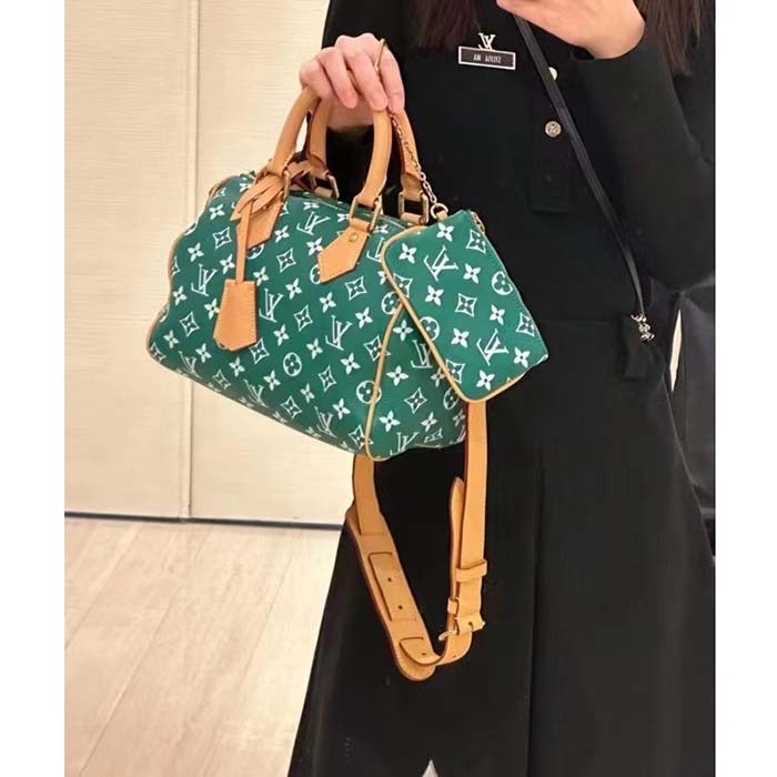 Louis Vuitton LV Unisex Speedy P9 Bandoulière 25 Green Soft Calfskin Natural Cowhide-Leather