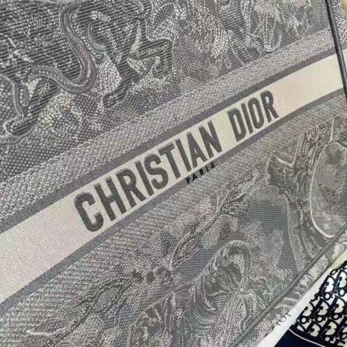 Dior Women Dior Book Tote Gray Toile De Jouy Reverse Embroidery