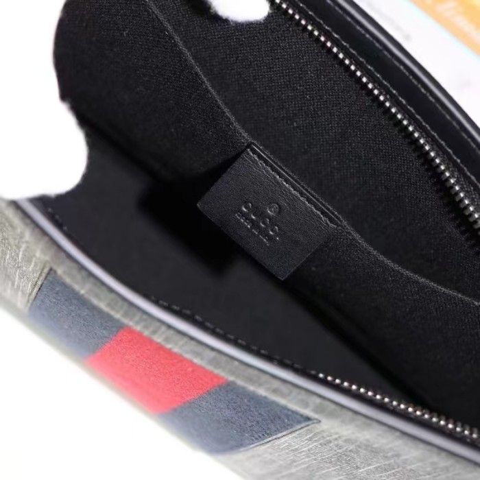 Gucci Unisex GG Black Pouch Black Grey GG Supreme Canvas Blue Red Web