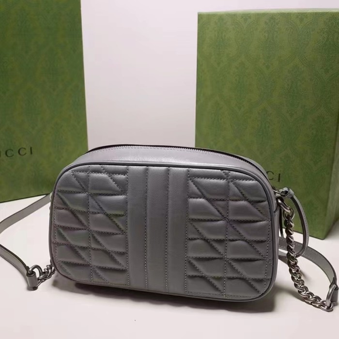 Gucci Women GG Marmont Small Shoulder Bag Grey Matelassé