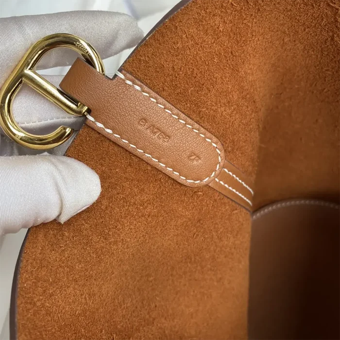 Hermes Women In the Loop 18 Handbag Clemence Leather-Brown/Gold