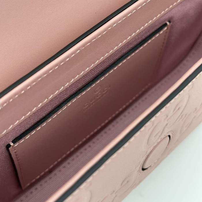 Gucci Women GG Super Mini Shoulder Bag Rose Beige GG Leather Magnetic Closure