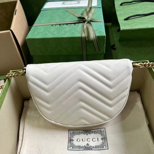 Gucci Women GG Marmont Matelassé Chain Mini Bag White Chevron Leather Double G