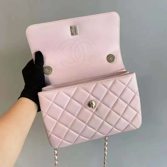 Chanel Women Mini Flap Bag with Top Handle Lambskin-Light Pink