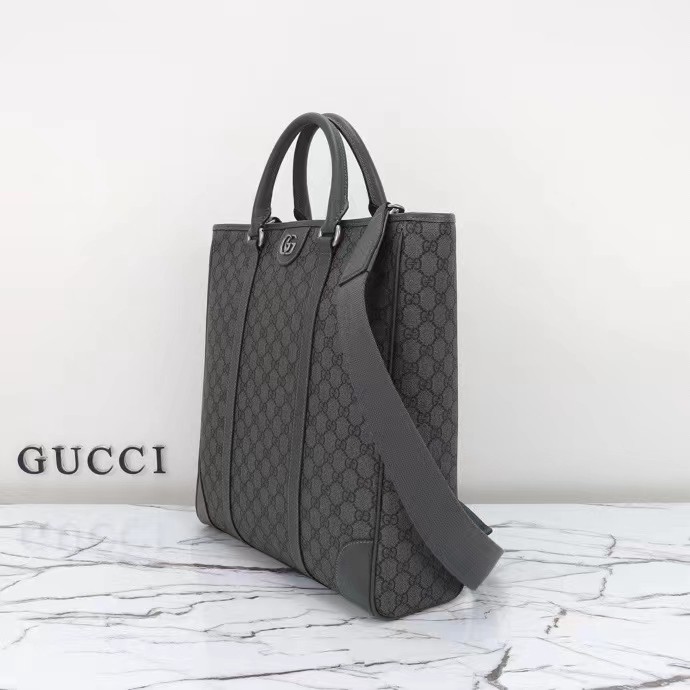 Gucci GG Unisex Ophidia Medium Tote Bag Grey Black GG Supreme Tender Canvas
