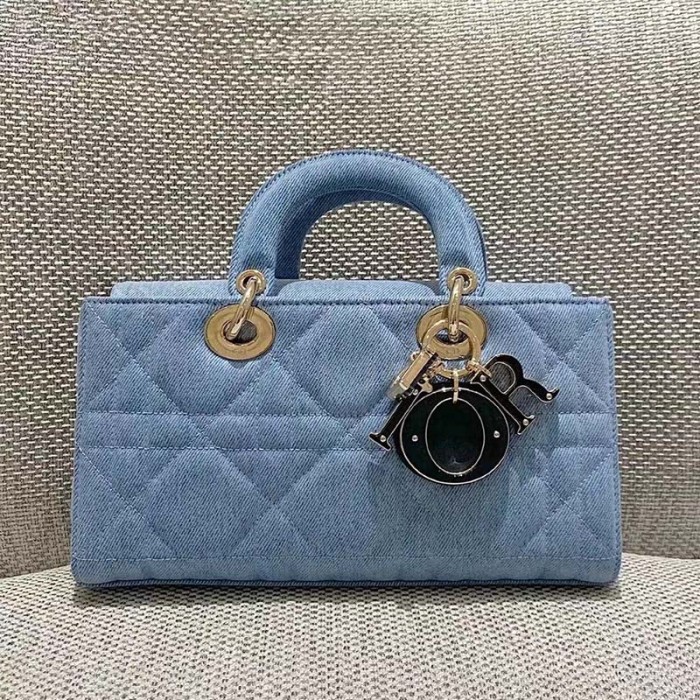 Dior Women Lady D-Joy Bag Blue Cannage Denim