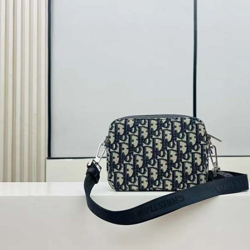Dior Unisex CD Pouch Strap Beige Black Dior Oblique Jacquard Double Zipped Pocket
