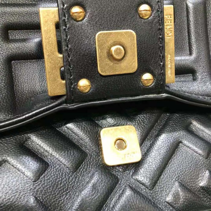 Fendi Women Iconic Medium Baguette Black Leather Bag