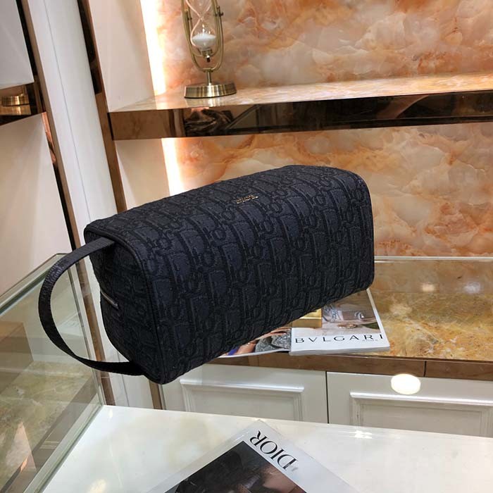 Dior Unisex CD Dior Lingot Toiletry Case Black Dior Oblique Jacquard Grained Calfskin