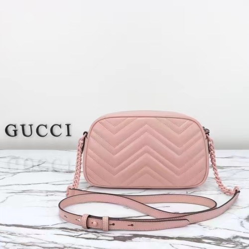 Gucci Women GG Marmont Small Shoulder Bag Light Pink Matelassé Chevron Leather Double G