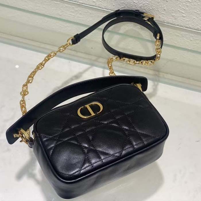 Dior Women Small Dior Caro Top Handle Camera Bag Black Macrocannage Calfskin