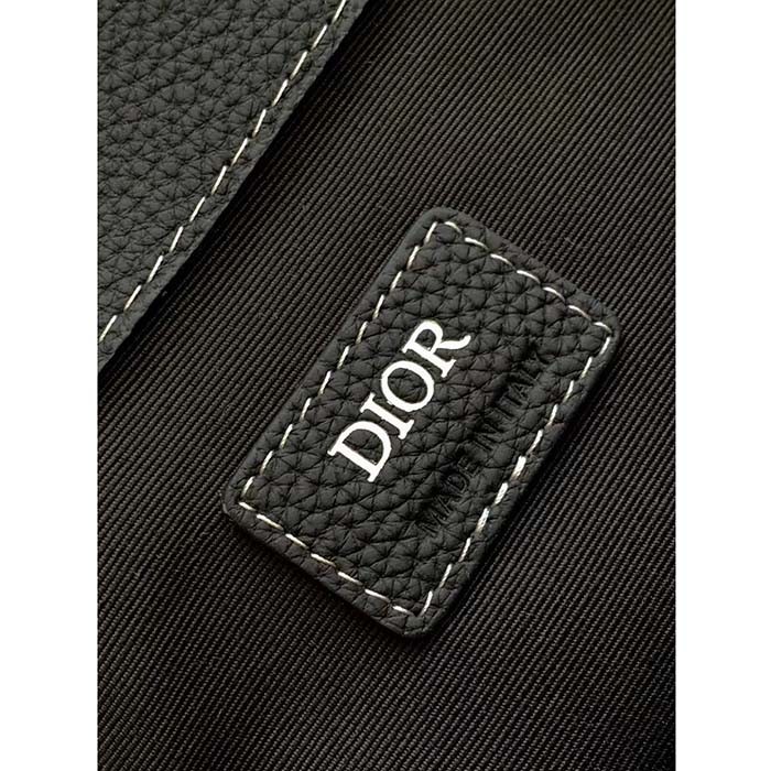 Dior Unisex CD Saddle Backpack Black Grained Calfskin Leather Flap Drawstring Closure