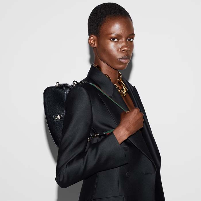 Gucci Women GG Moon Side Mini Shoulder Bag Black Leather Turn Lock