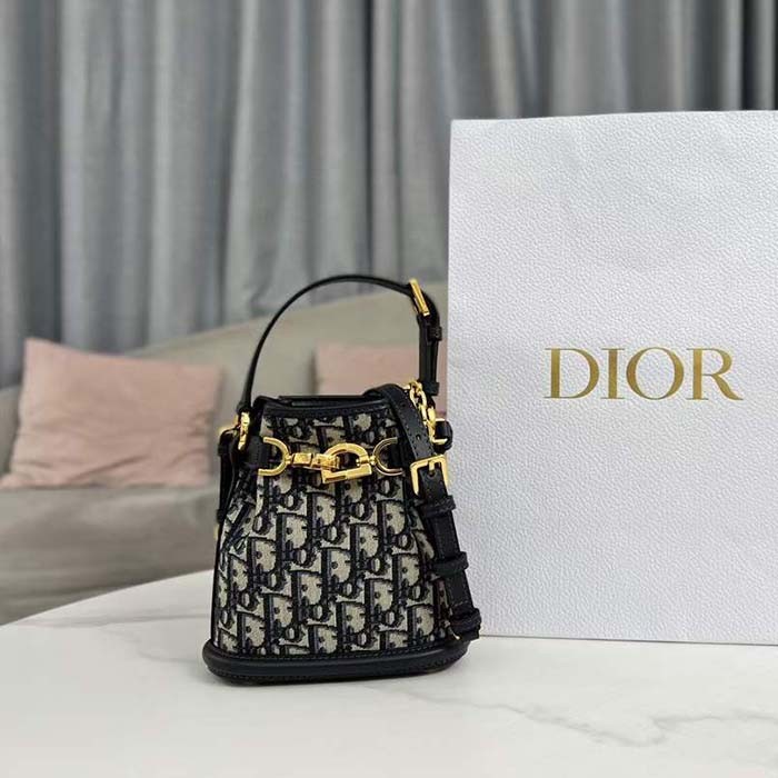 Dior Women CD Small C'est Dior Bag Blue Dior Oblique Jacquard