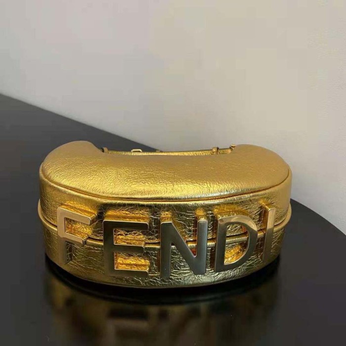 Fendi Women Fendigraphy Small Gold Laminated Leather Bag