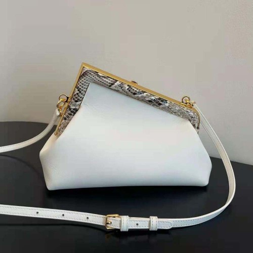 Fendi Women First Small White Leather Bag with Exotic Details