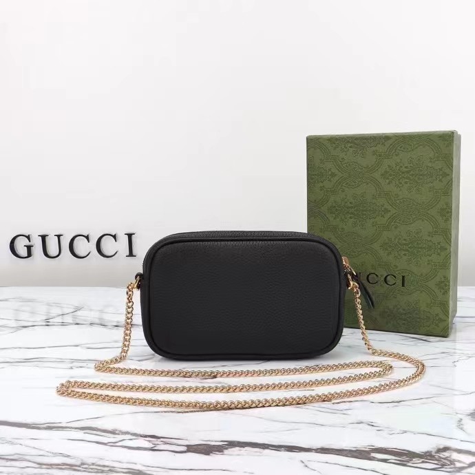 Gucci Women GG Marmont Mini Shoulder Bag Black Leather Taffeta Lining Double G