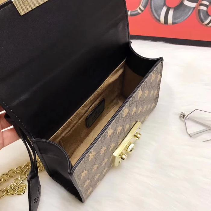 Gucci Padlock Small GG Bees Shoulder Bag in GG Supreme Canvas